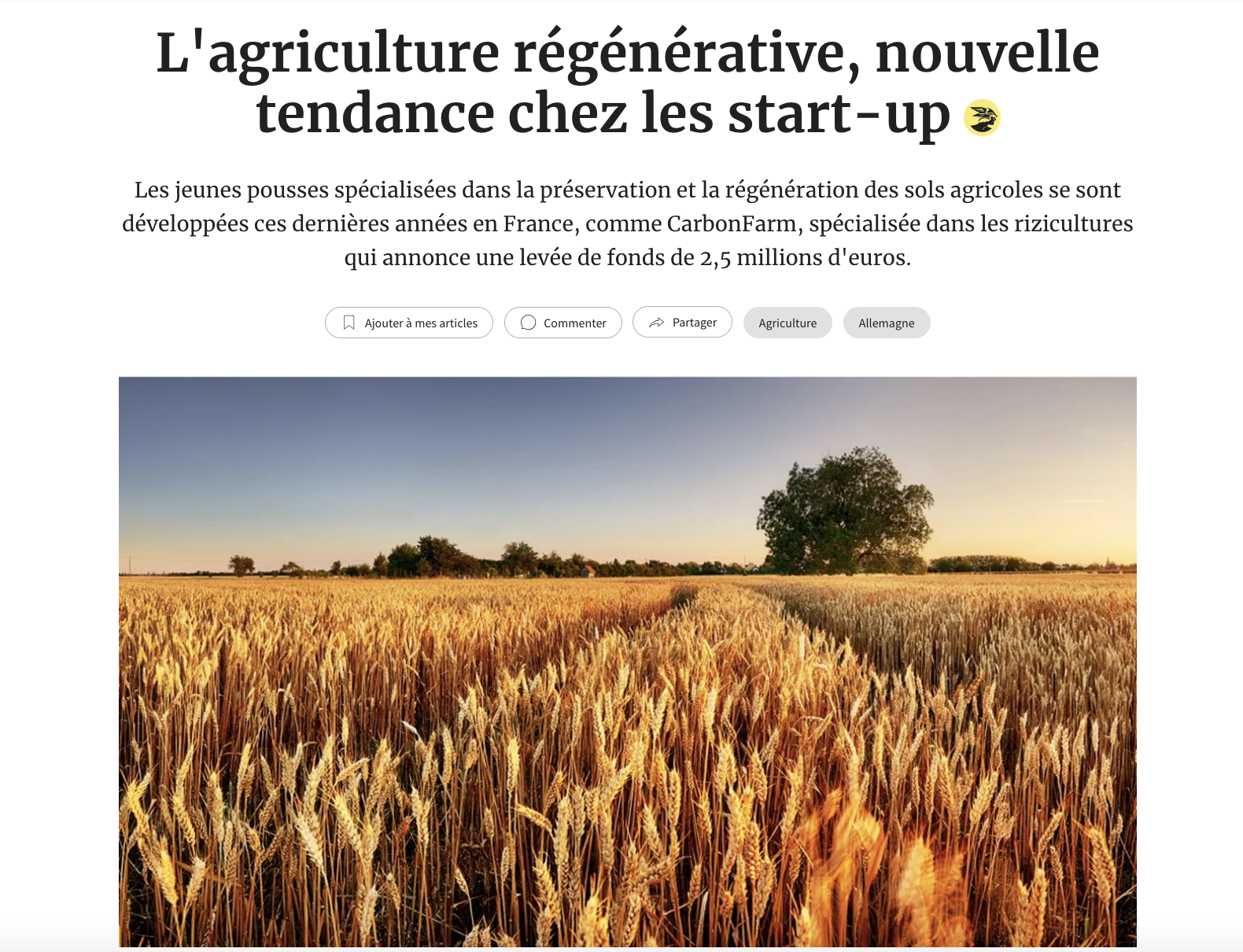 L’agriculture régénérative, nouvelle tendance chez les start-up